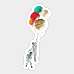 Planet Balloons Funny Astronauts Flying Away Sticker